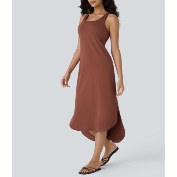 Halara U Neck Sleeveless Backless Midi Dress Sz Small Burnt Orange Red Cut Out R - Picture 5 of 11